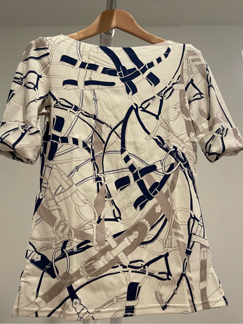 Lauren Ralph Lauren Women’s Cream Equestrian Bridle Print Stretch Top Size S NWT